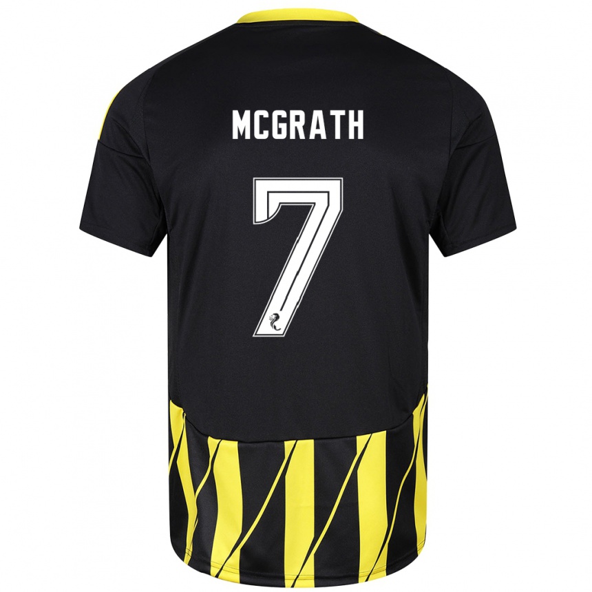 Kids Football Jamie Mcgrath #7 Black Yellow Away Jersey 2024/25 T-Shirt