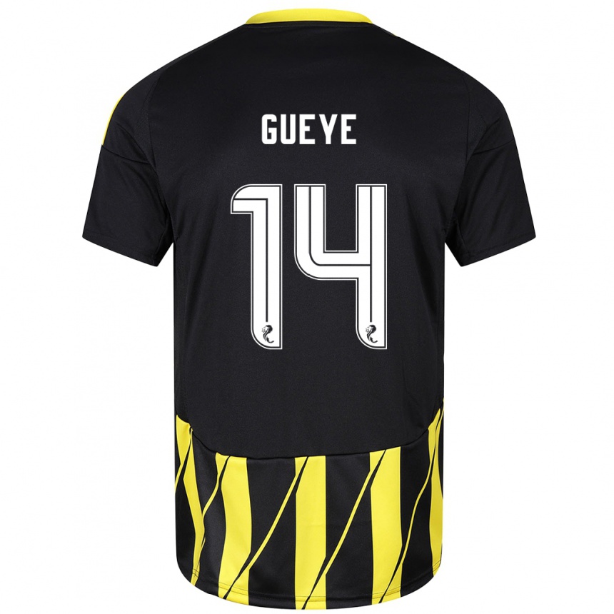 Kids Football Pape Habib Gueye #14 Black Yellow Away Jersey 2024/25 T-Shirt