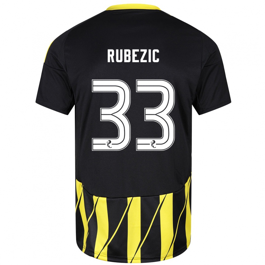 Kids Football Slobodan Rubezic #33 Black Yellow Away Jersey 2024/25 T-Shirt