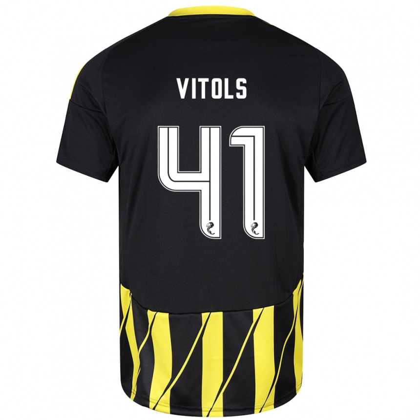 Kids Football Rodrigo Vitols #41 Black Yellow Away Jersey 2024/25 T-Shirt