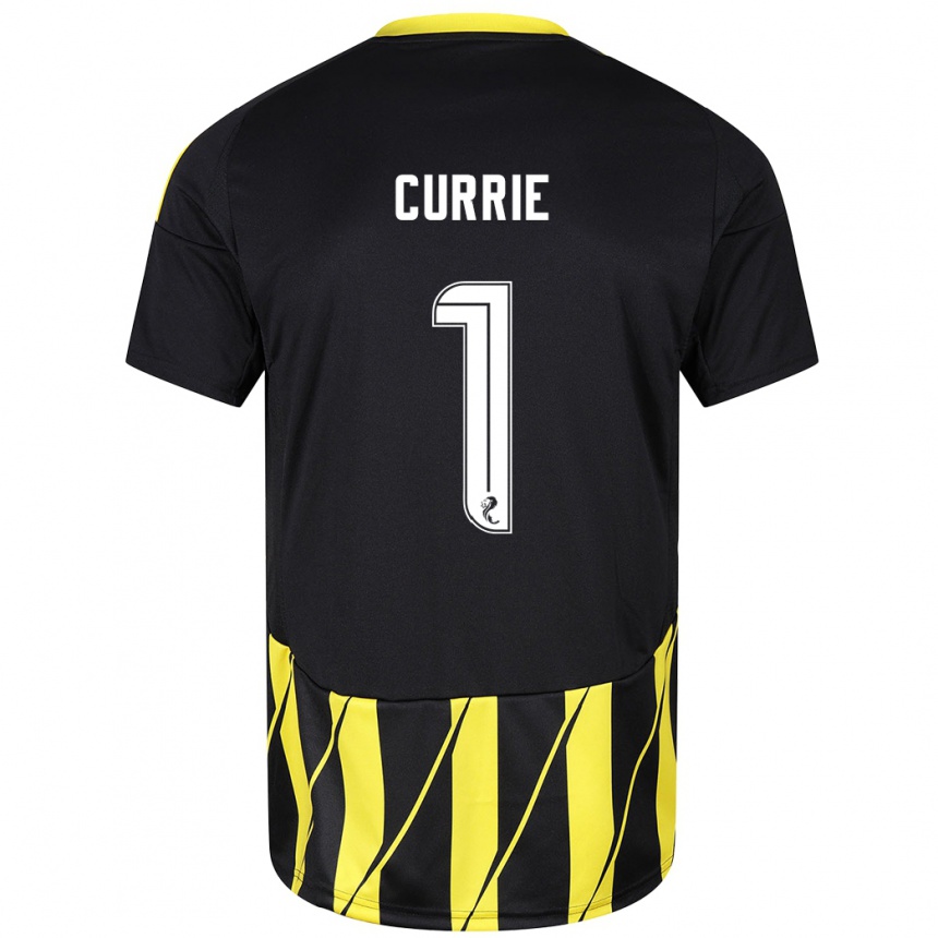 Kids Football Jennifer Currie #1 Black Yellow Away Jersey 2024/25 T-Shirt