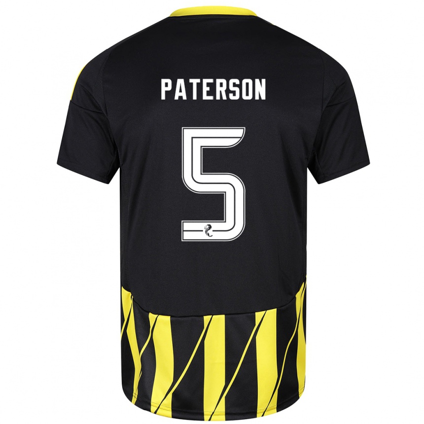 Kids Football Donna Paterson #5 Black Yellow Away Jersey 2024/25 T-Shirt