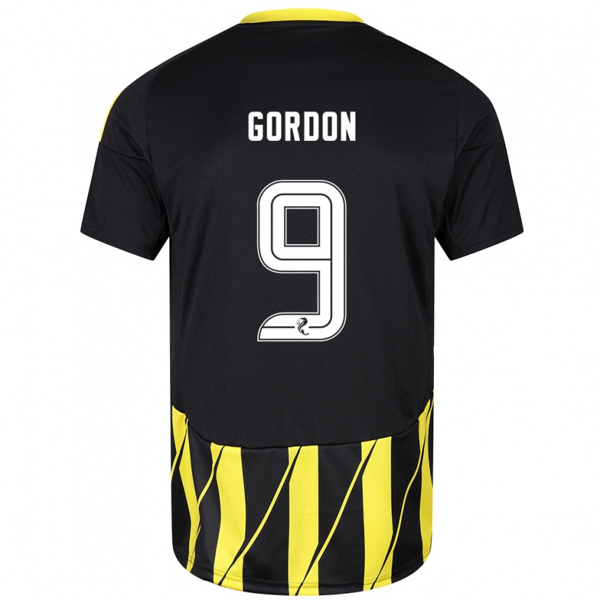 Kids Football Lauren Gordon #9 Black Yellow Away Jersey 2024/25 T-Shirt