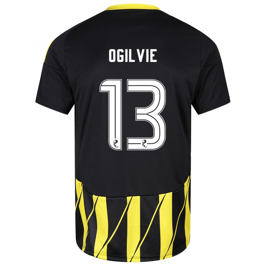 Kids Football Francesca Ogilvie #13 Black Yellow Away Jersey 2024/25 T-Shirt