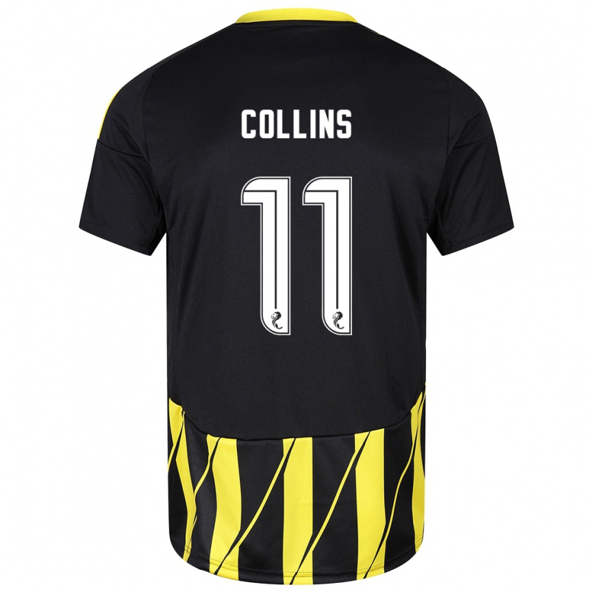 Kids Football Bailley Collins #11 Black Yellow Away Jersey 2024/25 T-Shirt