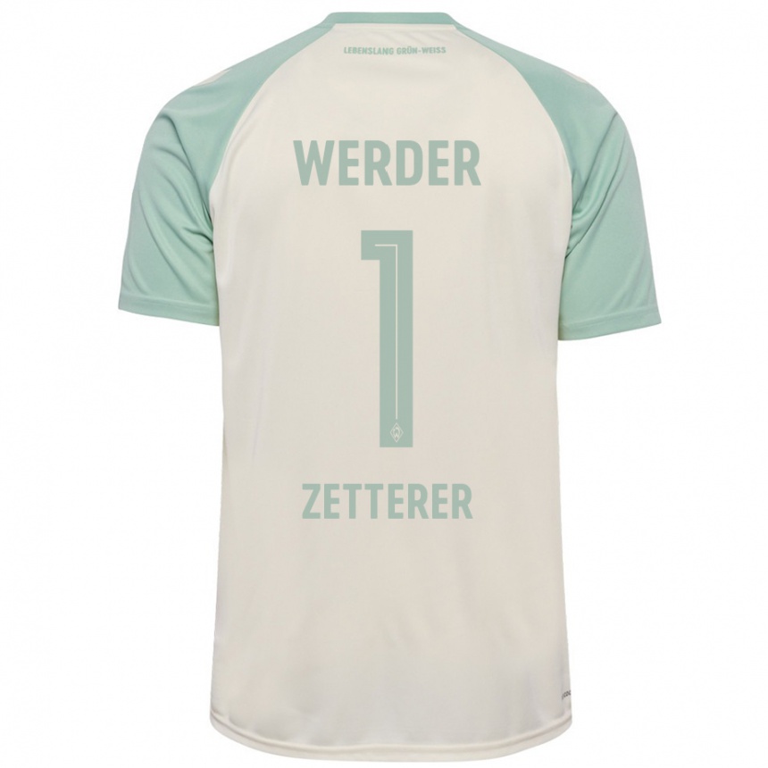 Kids Football Michael Zetterer #1 Off-White Light Green Away Jersey 2024/25 T-Shirt