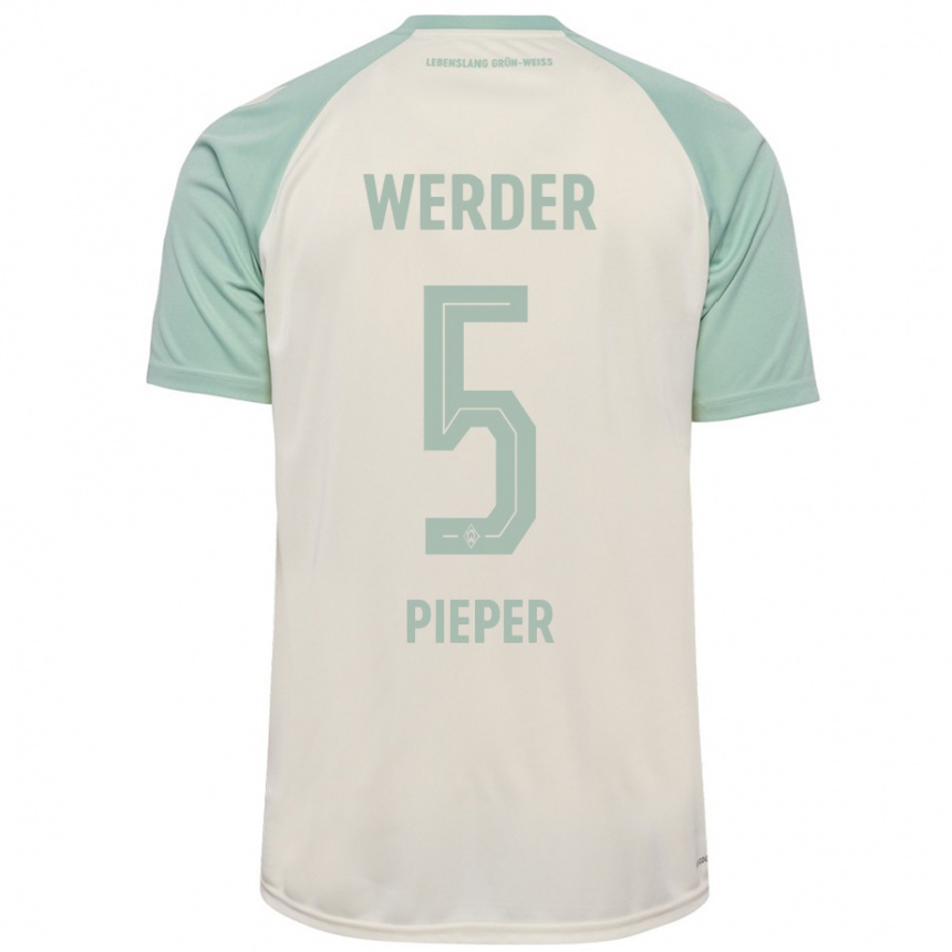 Kids Football Amos Pieper #5 Off-White Light Green Away Jersey 2024/25 T-Shirt