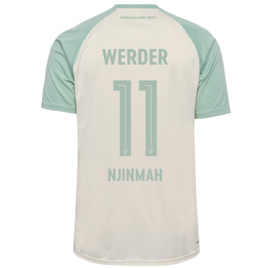 Kids Football Justin Njinmah #11 Off-White Light Green Away Jersey 2024/25 T-Shirt