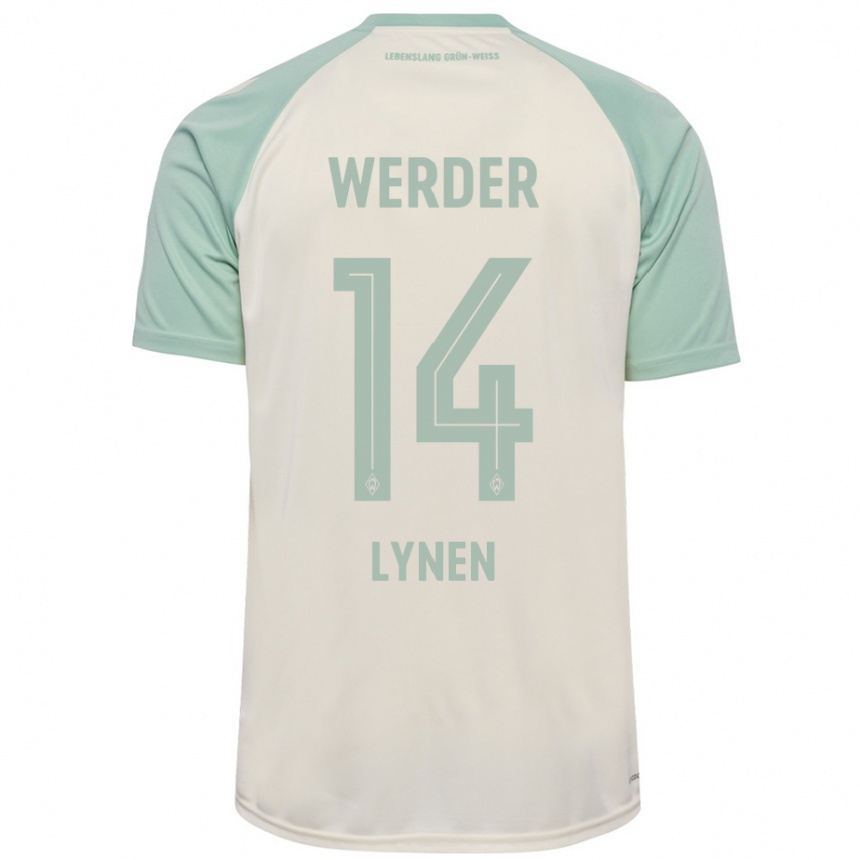 Kids Football Senne Lynen #14 Off-White Light Green Away Jersey 2024/25 T-Shirt