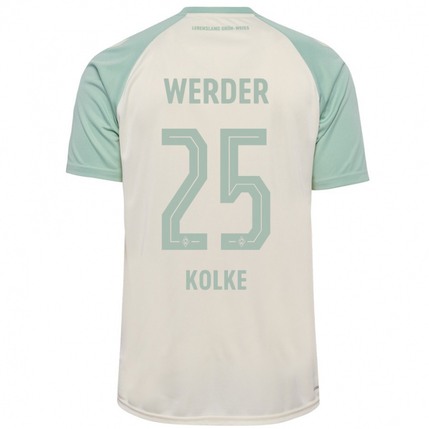 Kids Football Markus Kolke #25 Off-White Light Green Away Jersey 2024/25 T-Shirt