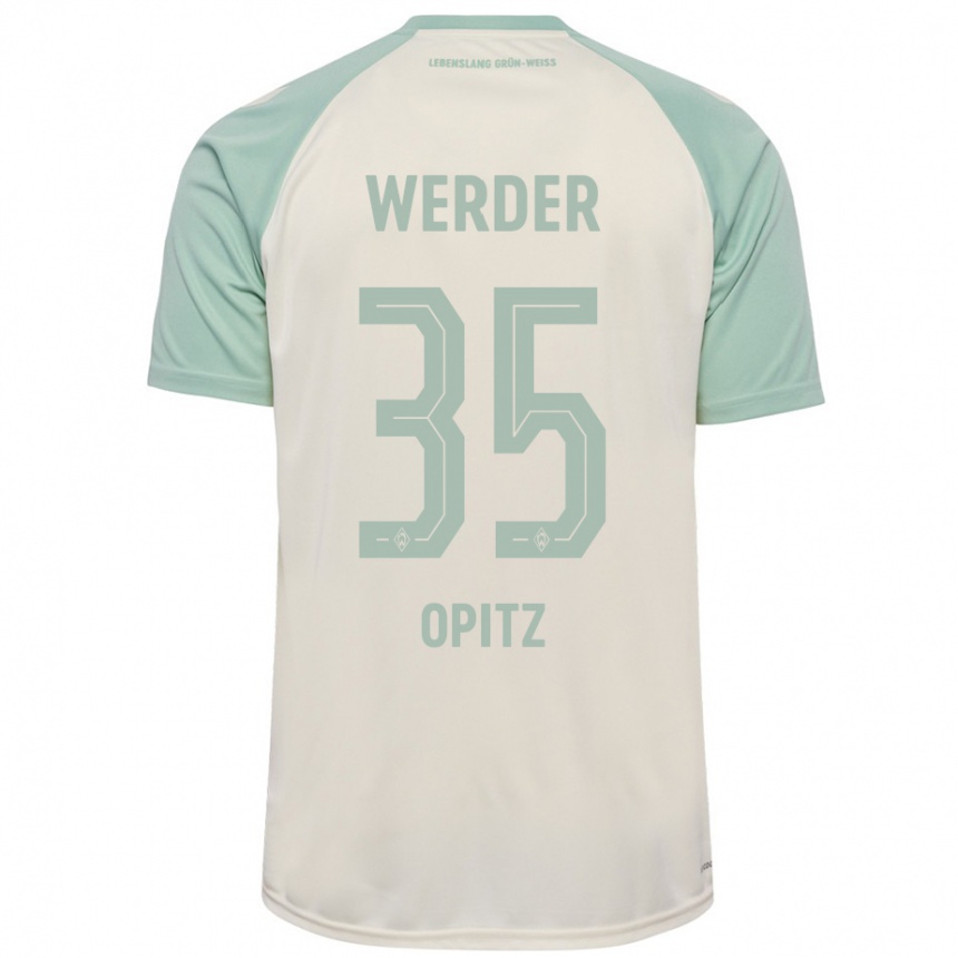 Kids Football Leon Opitz #35 Off-White Light Green Away Jersey 2024/25 T-Shirt