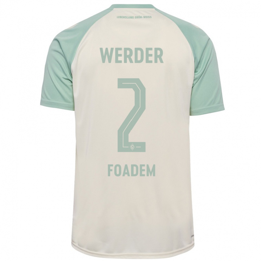 Kids Football Yann Styve Tchouambou Foadem #2 Off-White Light Green Away Jersey 2024/25 T-Shirt