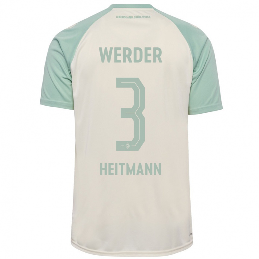 Kids Football Mats Heitmann #3 Off-White Light Green Away Jersey 2024/25 T-Shirt