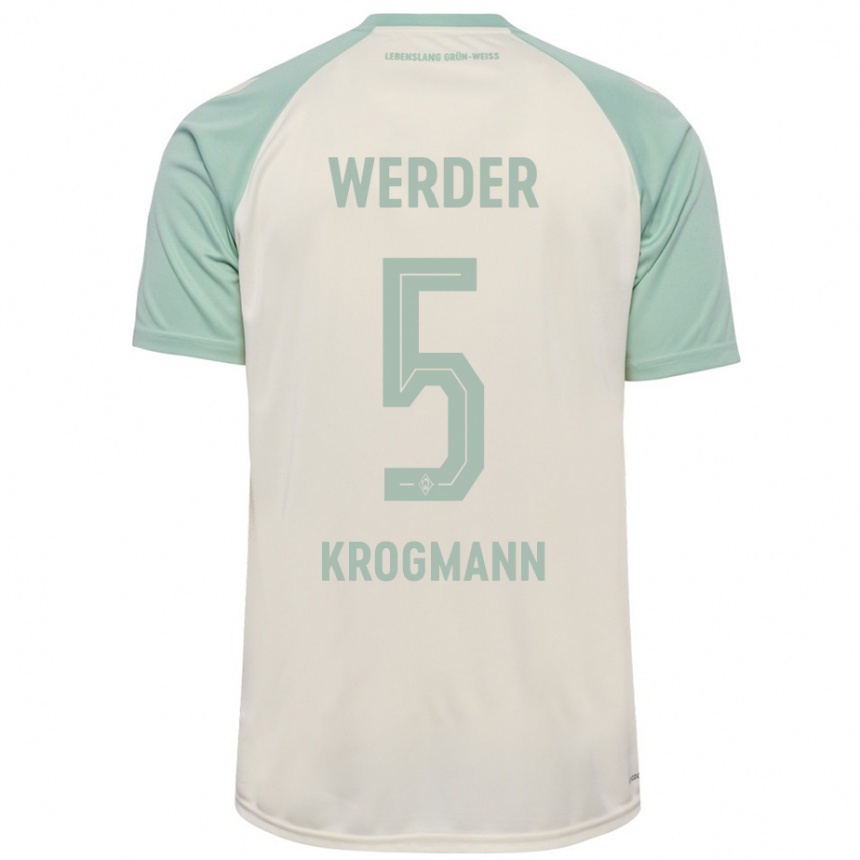 Kids Football Avid Krogmann #5 Off-White Light Green Away Jersey 2024/25 T-Shirt