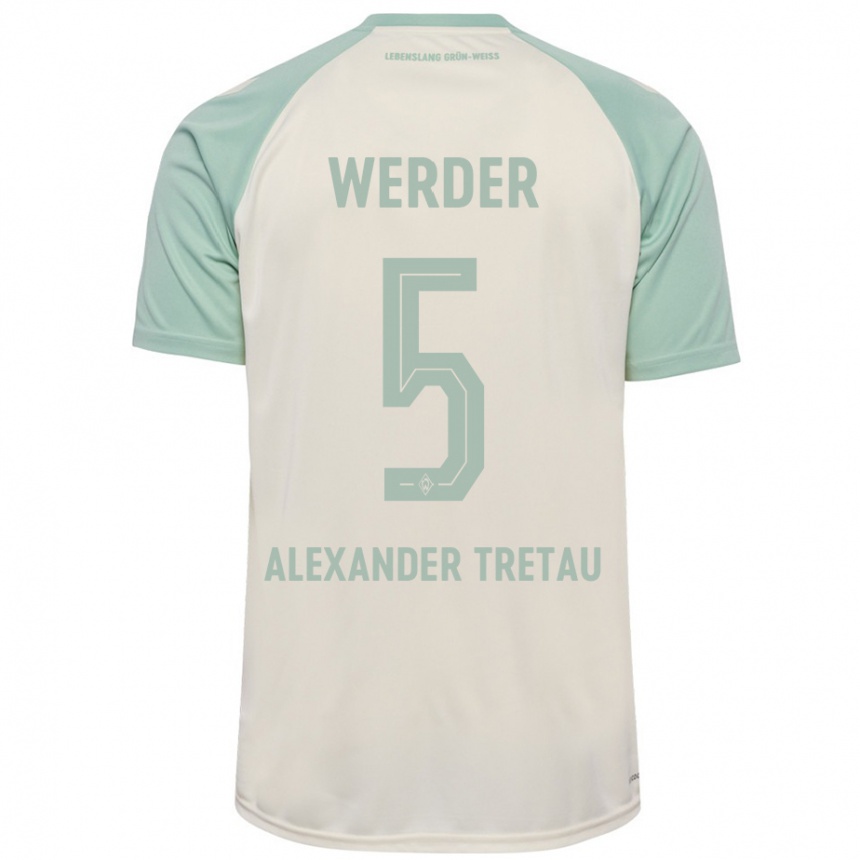 Kids Football Hans Alexander Tretau #5 Off-White Light Green Away Jersey 2024/25 T-Shirt