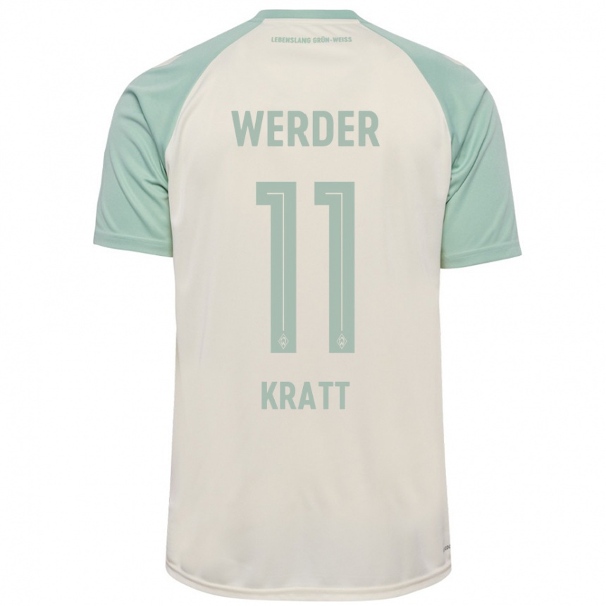 Kids Football Ronan Kratt #11 Off-White Light Green Away Jersey 2024/25 T-Shirt