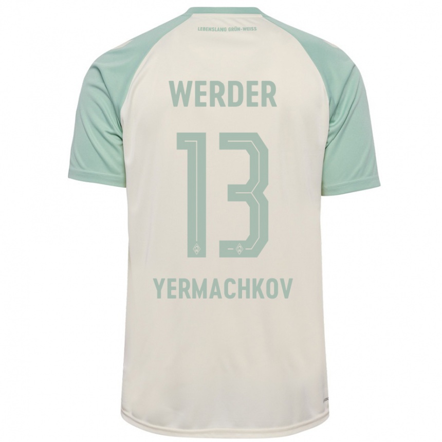 Kids Football Ivan Yermachkov #13 Off-White Light Green Away Jersey 2024/25 T-Shirt