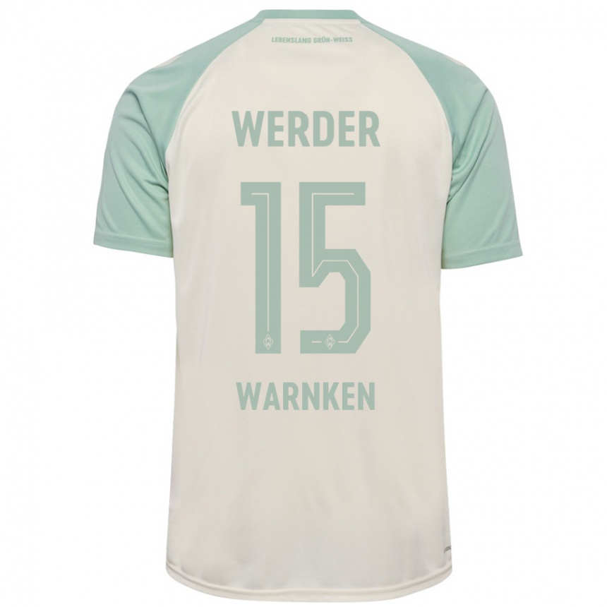 Kids Football Jannes Warnken #15 Off-White Light Green Away Jersey 2024/25 T-Shirt