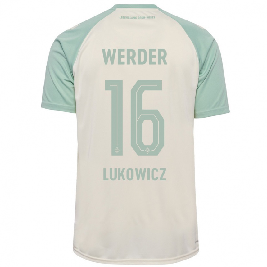 Kids Football Maik Lukowicz #16 Off-White Light Green Away Jersey 2024/25 T-Shirt