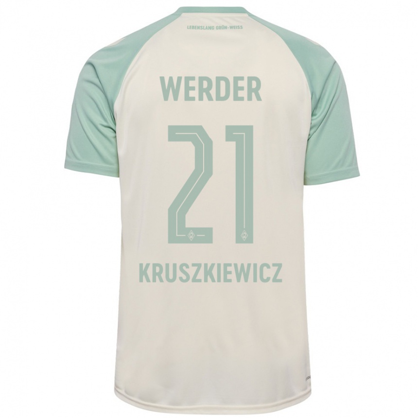 Kids Football Jakub Kruszkiewicz #21 Off-White Light Green Away Jersey 2024/25 T-Shirt