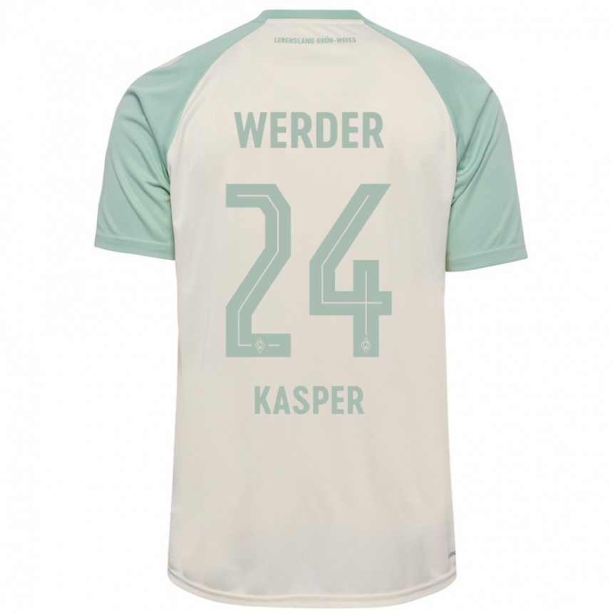 Kids Football Dominik Kasper #24 Off-White Light Green Away Jersey 2024/25 T-Shirt