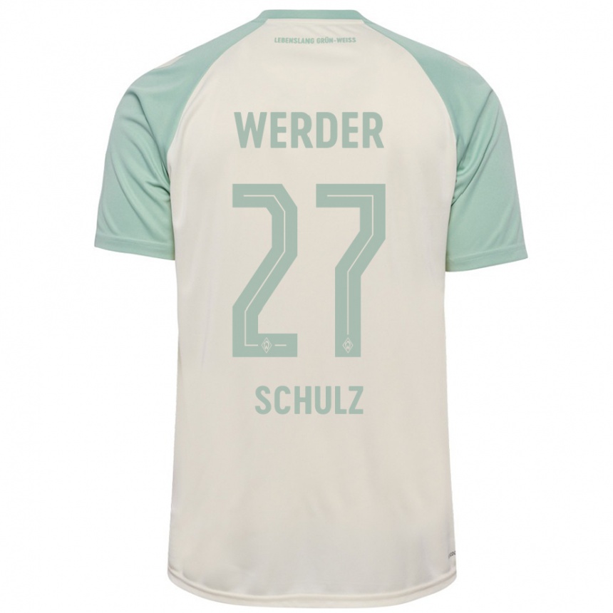 Kids Football Ole Schulz #27 Off-White Light Green Away Jersey 2024/25 T-Shirt