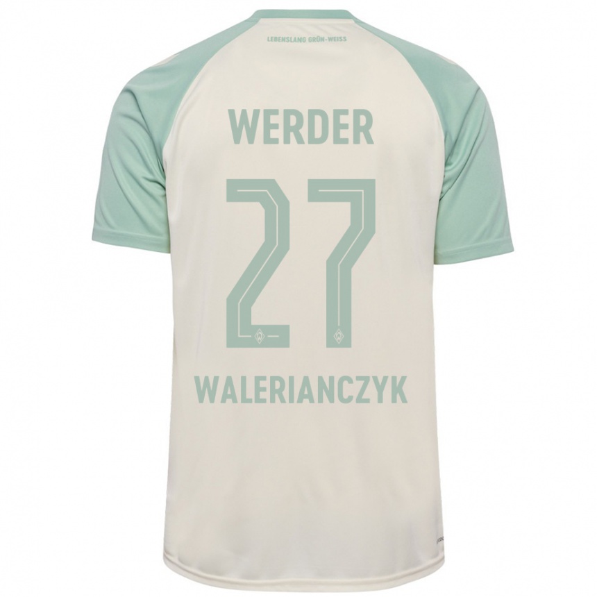 Kids Football Dennis Walerianczyk #27 Off-White Light Green Away Jersey 2024/25 T-Shirt