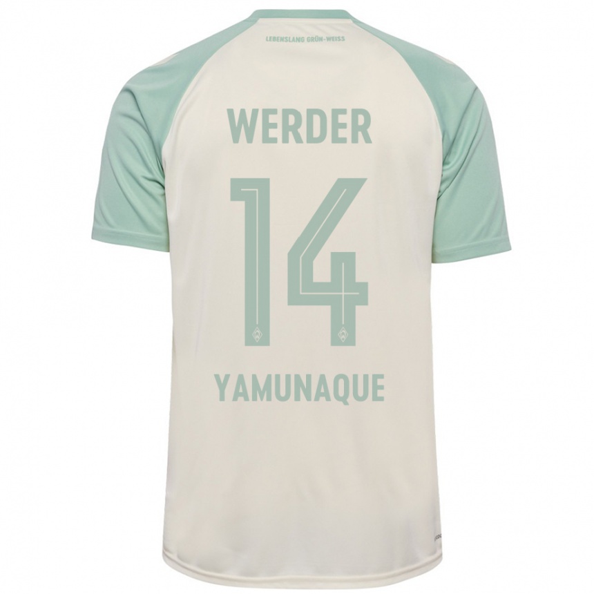 Kids Football Rafael Pascual Ramirez Yamunaque #14 Off-White Light Green Away Jersey 2024/25 T-Shirt