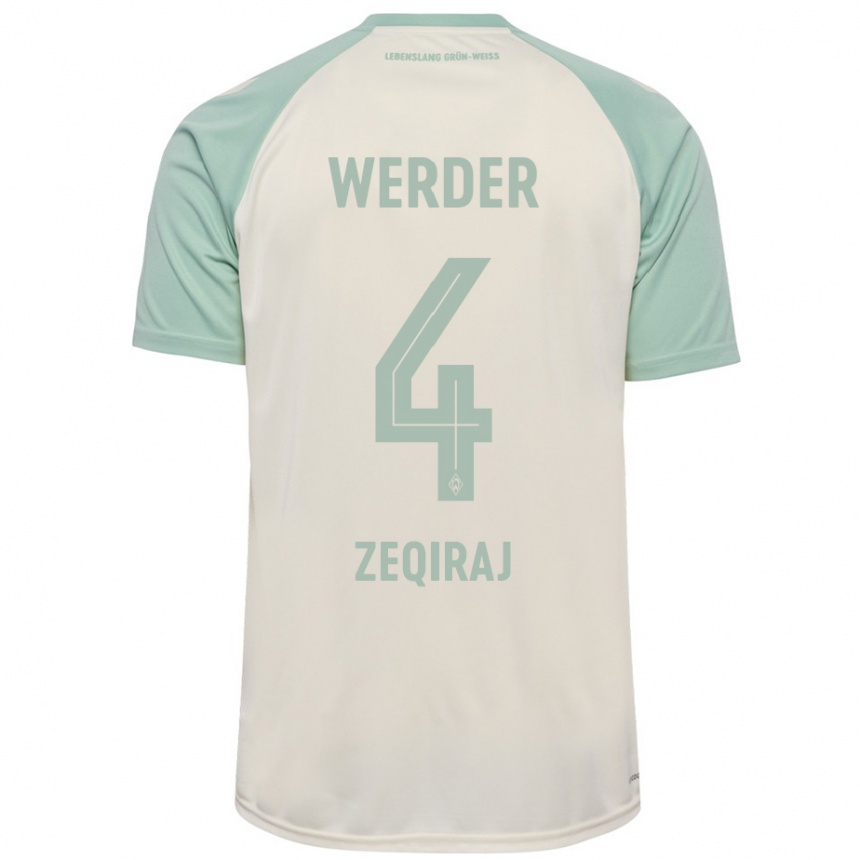 Kids Football Leon Zeqiraj #4 Off-White Light Green Away Jersey 2024/25 T-Shirt