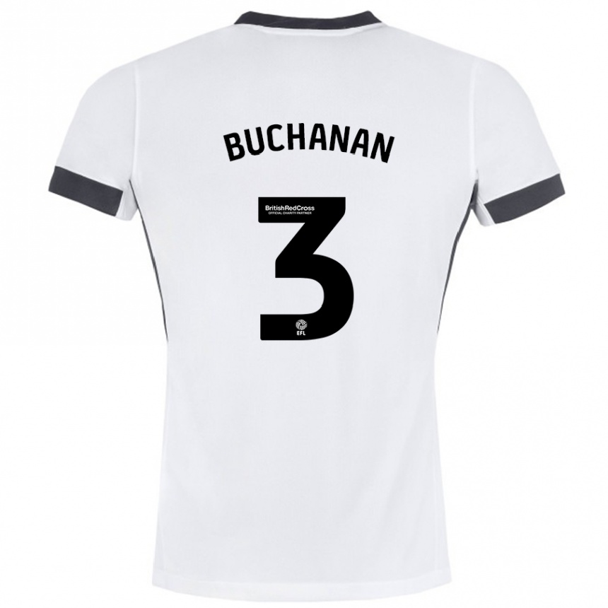 Kids Football Lee Buchanan #3 White Black Away Jersey 2024/25 T-Shirt