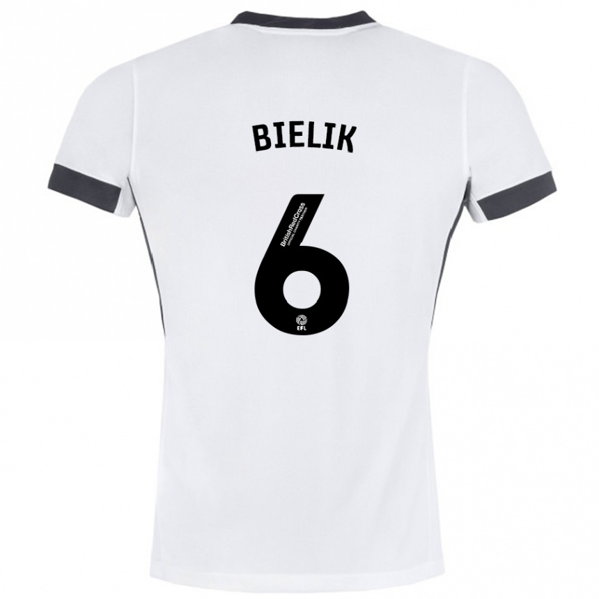 Kids Football Krystian Bielik #6 White Black Away Jersey 2024/25 T-Shirt