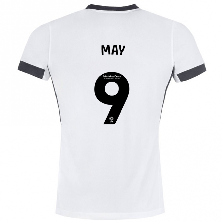 Kids Football Alfie May #9 White Black Away Jersey 2024/25 T-Shirt