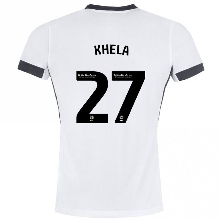 Kids Football Brandon Khela #27 White Black Away Jersey 2024/25 T-Shirt