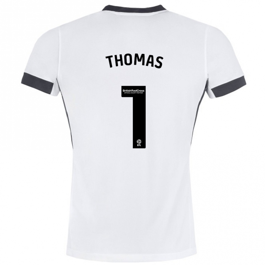 Kids Football Lucy Thomas #1 White Black Away Jersey 2024/25 T-Shirt