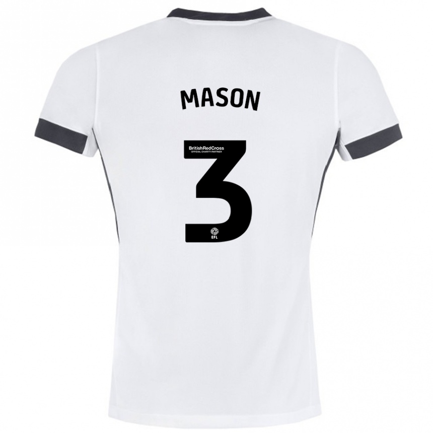 Kids Football Ellie Mason #3 White Black Away Jersey 2024/25 T-Shirt