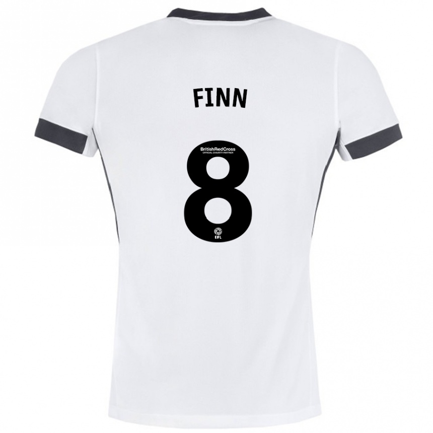 Kids Football Jamie Finn #8 White Black Away Jersey 2024/25 T-Shirt