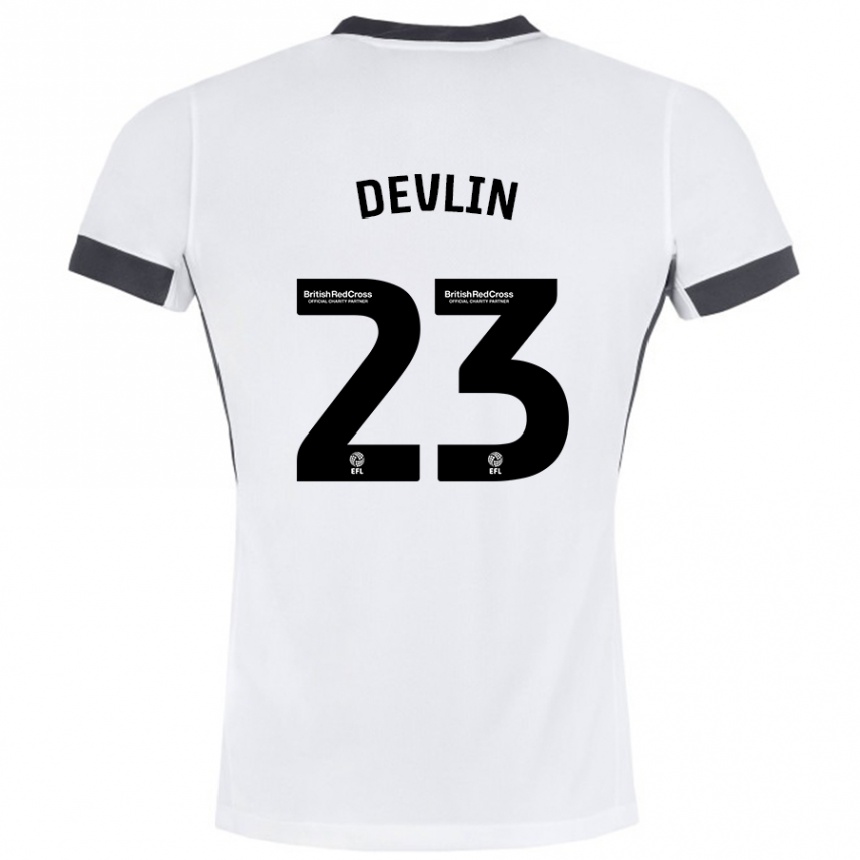 Kids Football Charlotte Devlin #23 White Black Away Jersey 2024/25 T-Shirt