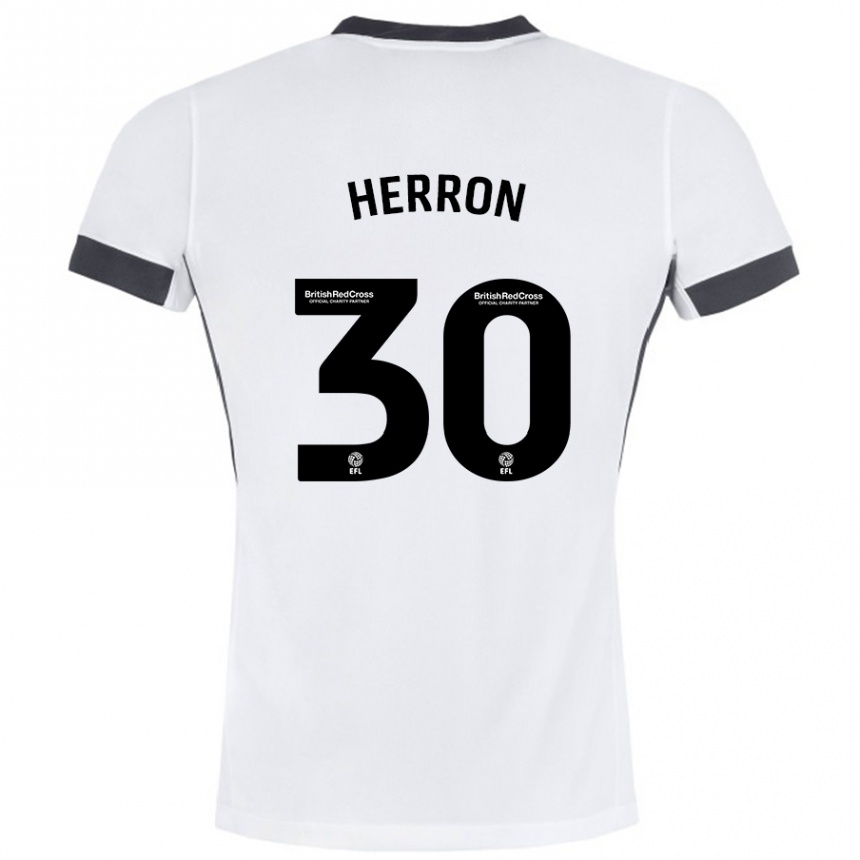 Kids Football Neve Herron #30 White Black Away Jersey 2024/25 T-Shirt