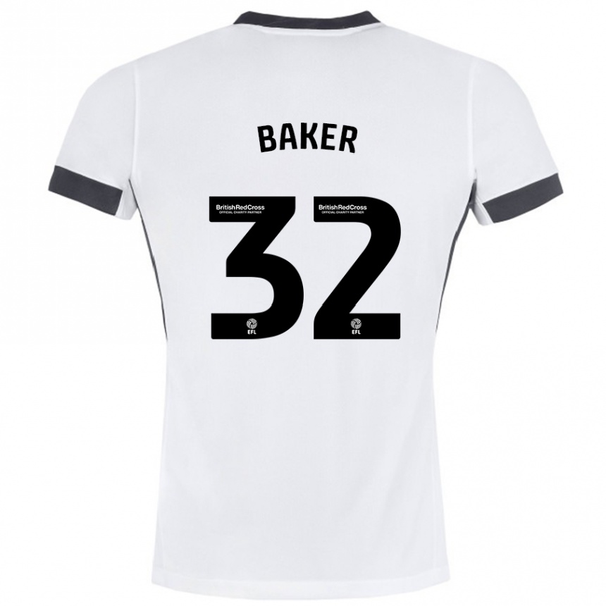 Kids Football Ava Baker #32 White Black Away Jersey 2024/25 T-Shirt