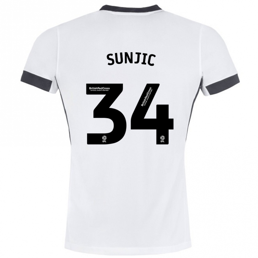 Kids Football Ivan Sunjic #34 White Black Away Jersey 2024/25 T-Shirt