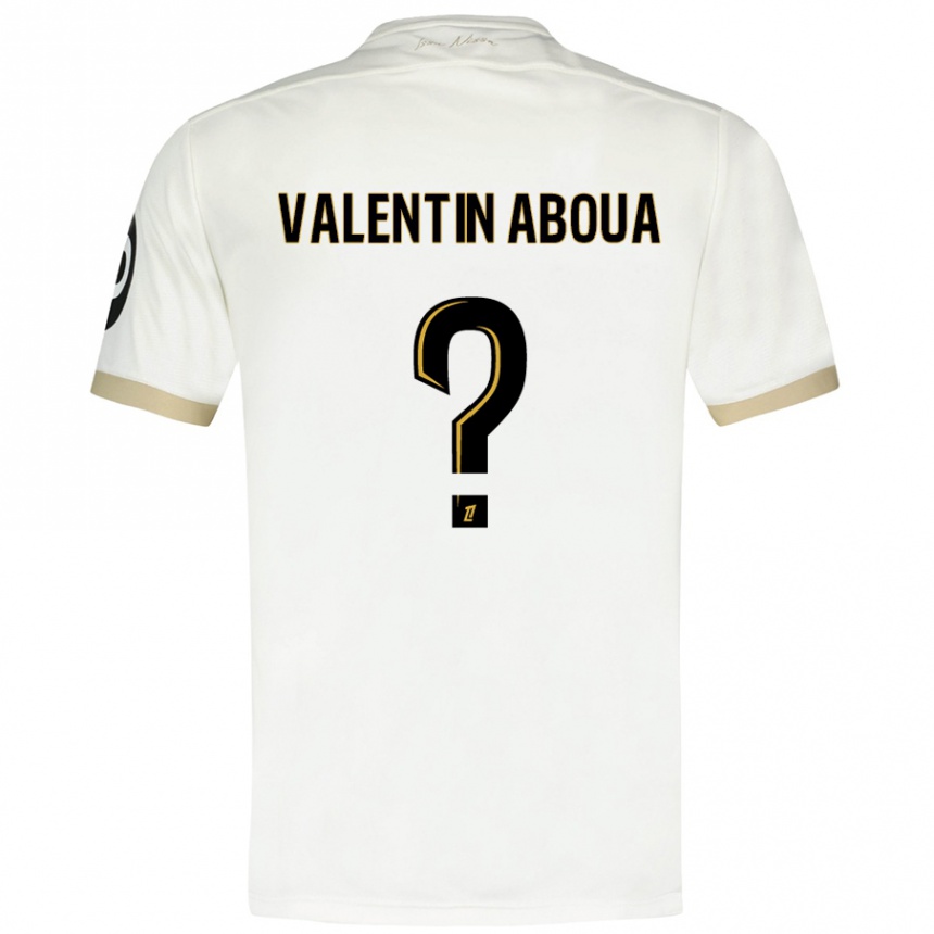 Kids Football Louis Valentin Aboua #0 White Gold Away Jersey 2024/25 T-Shirt