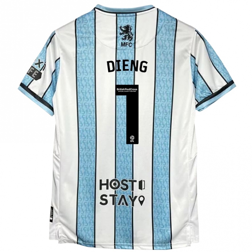 Kids Football Seny Dieng #1 White Blue Away Jersey 2024/25 T-Shirt