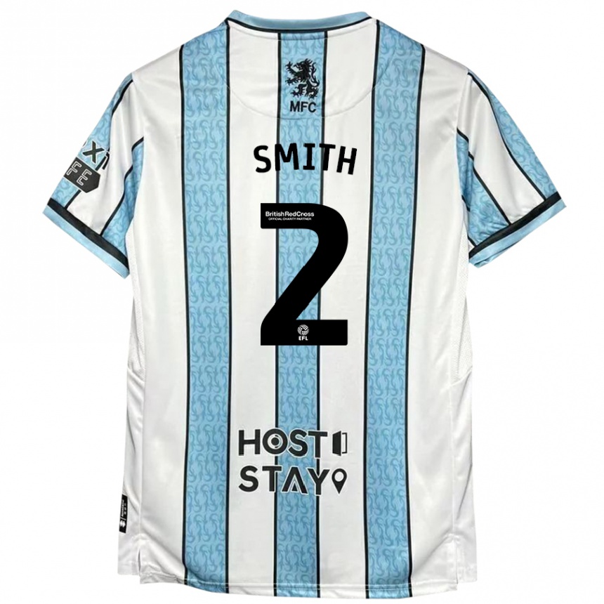 Kids Football Tommy Smith #2 White Blue Away Jersey 2024/25 T-Shirt