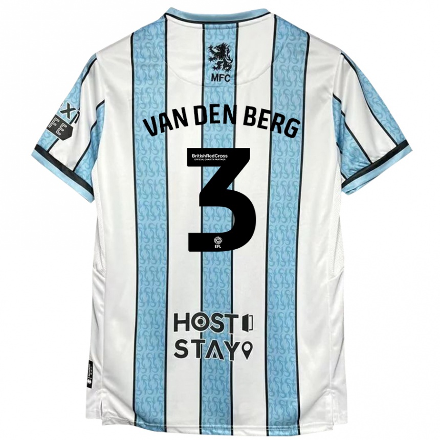 Kids Football Rav Van Den Berg #3 White Blue Away Jersey 2024/25 T-Shirt