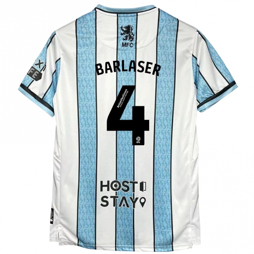 Kids Football Dan Barlaser #4 White Blue Away Jersey 2024/25 T-Shirt