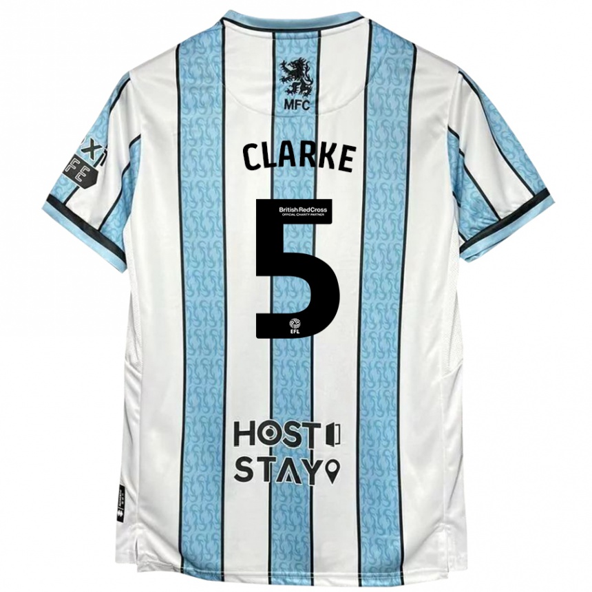 Kids Football Matt Clarke #5 White Blue Away Jersey 2024/25 T-Shirt