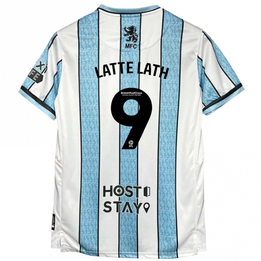 Kids Football Emmanuel Latte Lath #9 White Blue Away Jersey 2024/25 T-Shirt