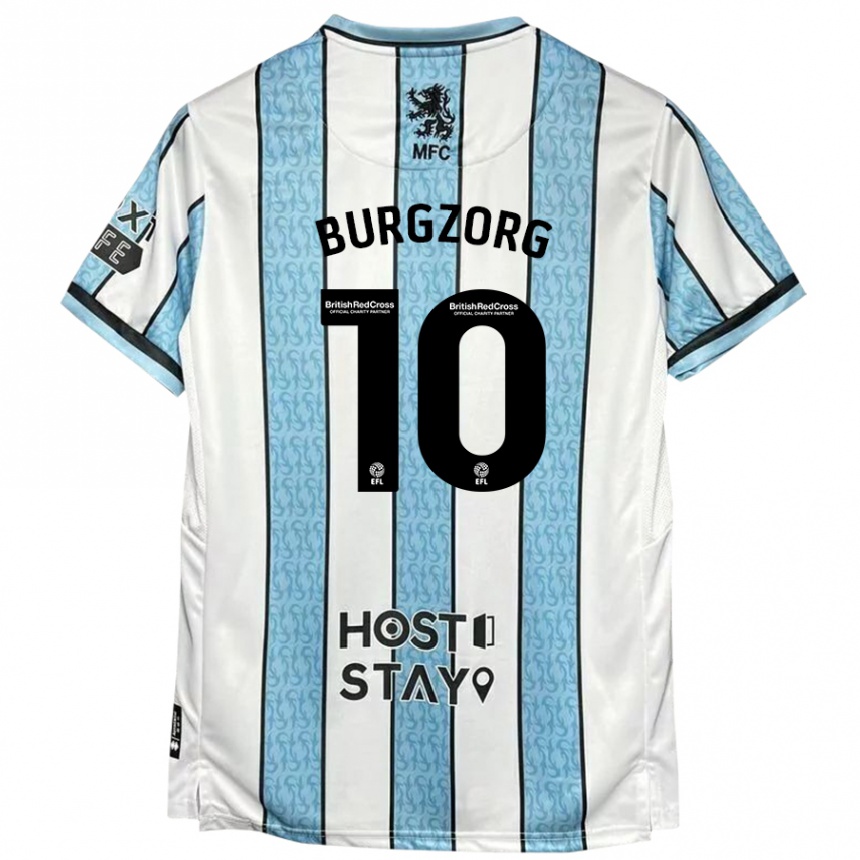 Kids Football Delano Burgzorg #10 White Blue Away Jersey 2024/25 T-Shirt