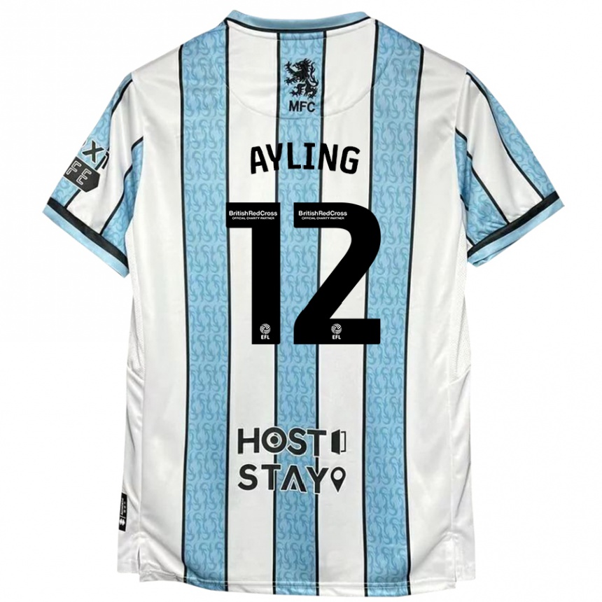 Kids Football Luke Ayling #12 White Blue Away Jersey 2024/25 T-Shirt