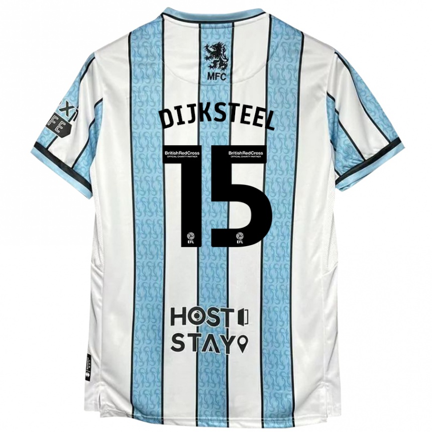 Kids Football Anfernee Dijksteel #15 White Blue Away Jersey 2024/25 T-Shirt